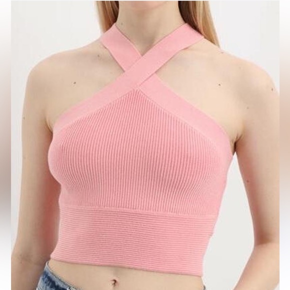 Abercrombie & Fitch Tops - Abercrombie & Fitch Pink Ribbed Ottoman Halter Tank M